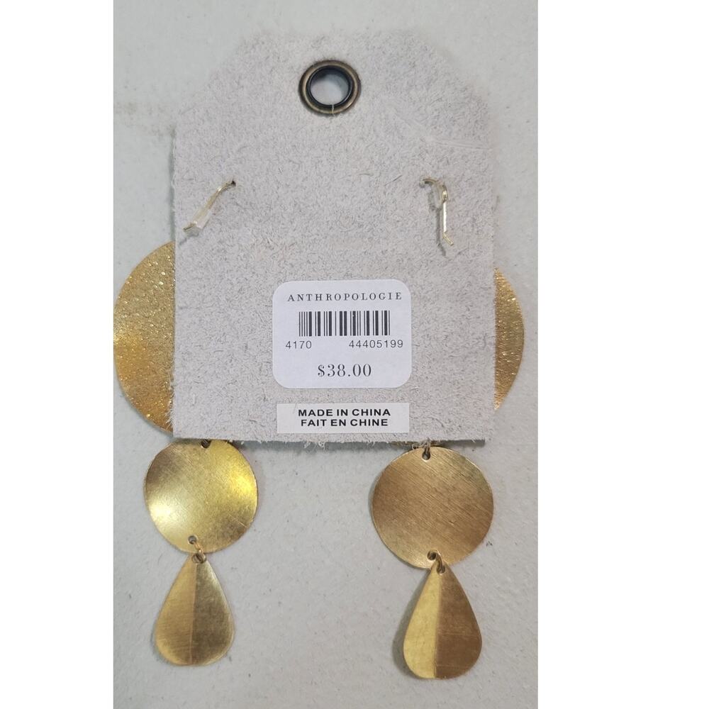 Anthropologie Earrings Gold Round Dangle Earrings NWT Retails $35.00 - Picture 4 of 5